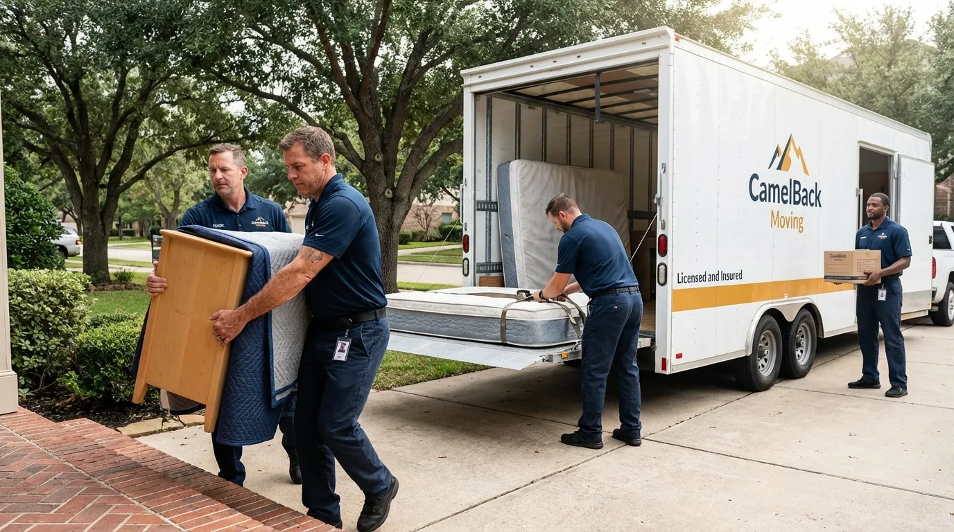 Crew loading residential truck for cross-state move from East Machias, ME