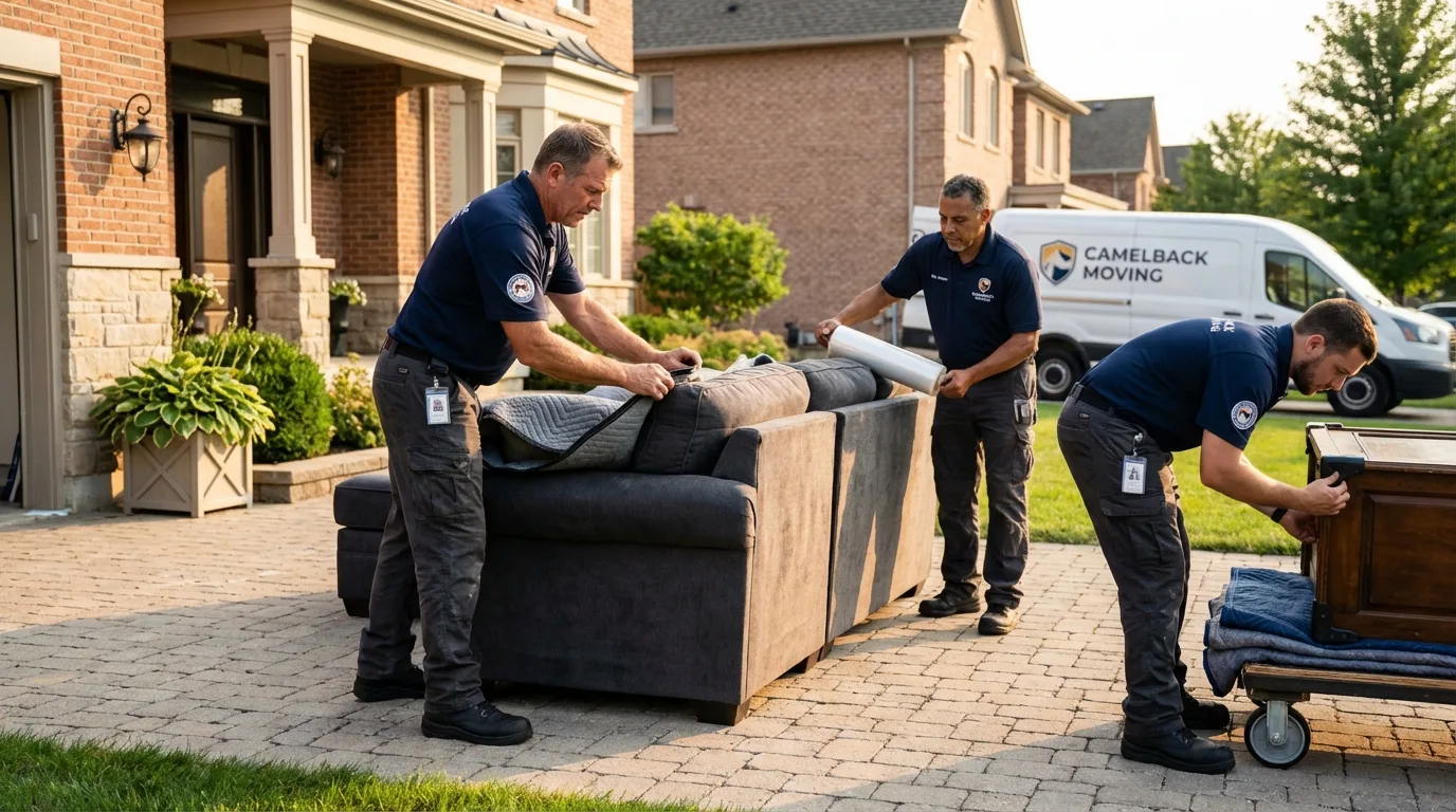 Large estate moving crew wrapping furniture in East Machias, ME